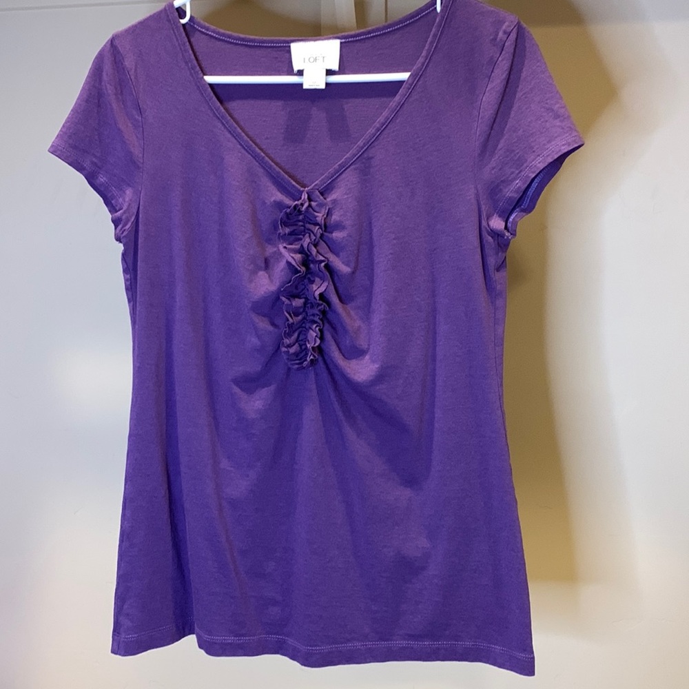 Ann Taylor LOFT Purple Top with Front Ribbon